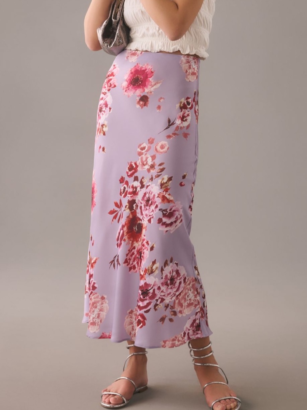 Favorite Daughter Large Gwen Lavender Floral Satin Maxi Skirt Anthropologie